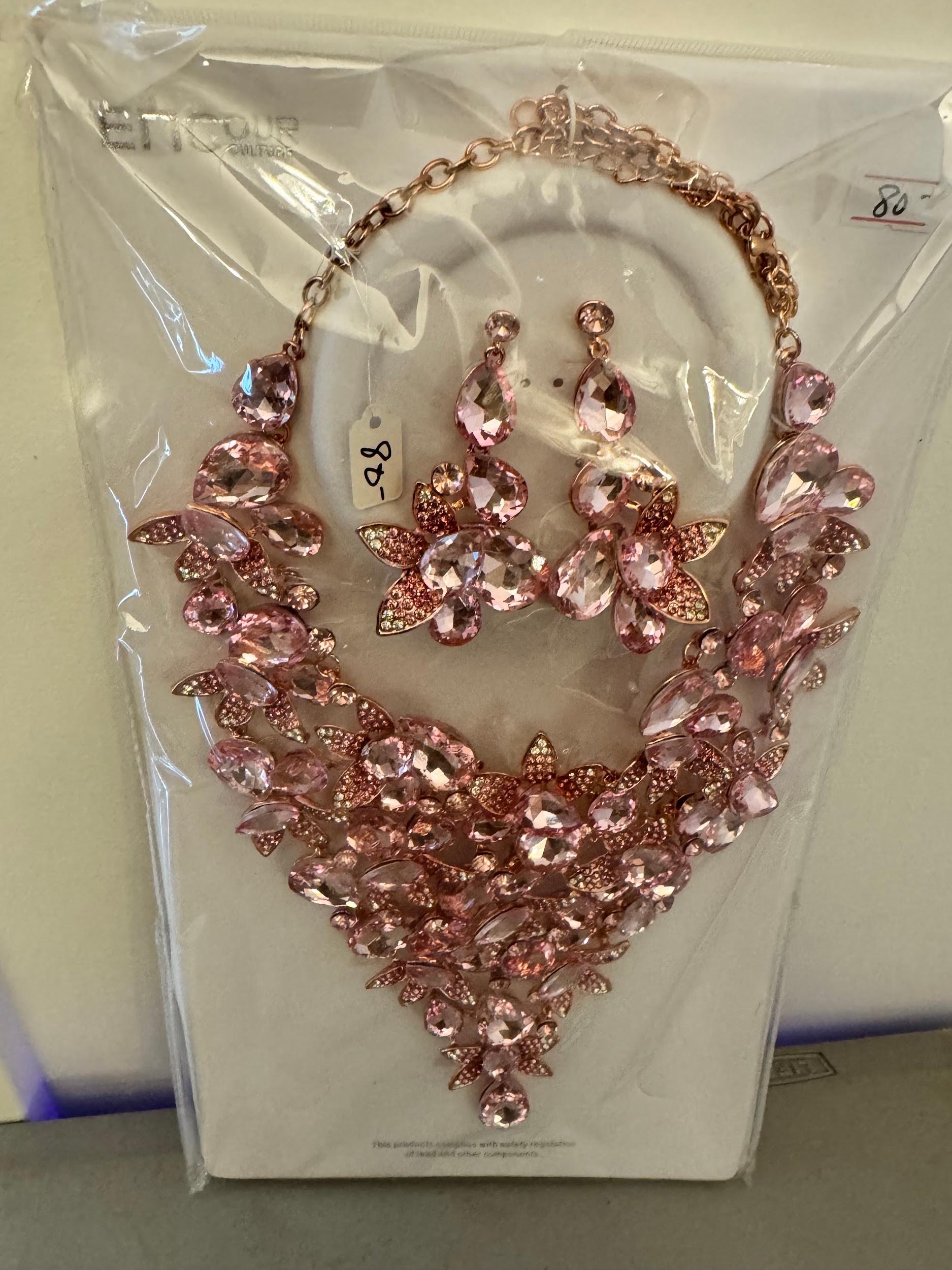 cellImage_531452670_2 Pink Teardrop Statement Necklace Set - Image 1
